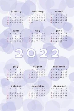 2022 calendar template. Vertical format lavender violet abstract background w Illustrazione stock