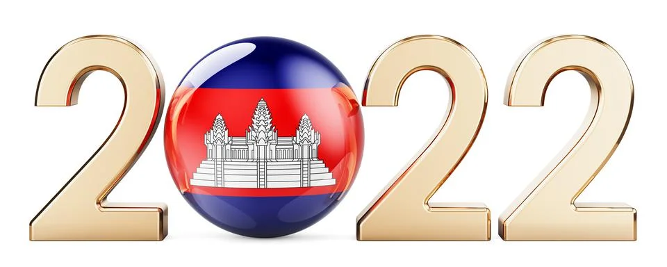2022 with Cambodian flag, 3D rendering Stock Illustration