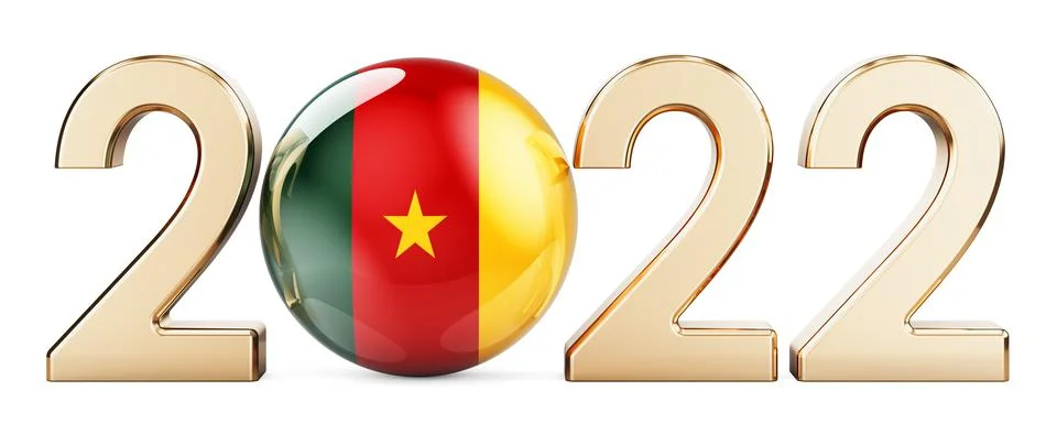 2022 with Cameroonian flag, 3D rendering Stock Illustration