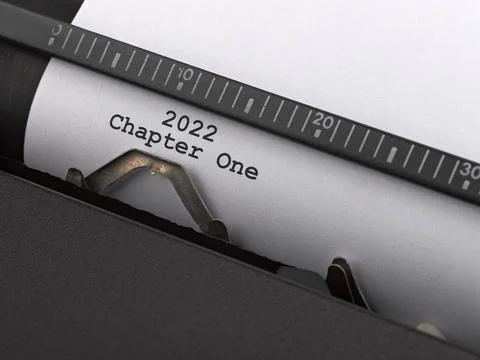 "2022 Chapter One" message typed by vintage typewriter. Stock Photos