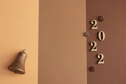 2022, christmas composition on a brown background, copy space Stock Photos