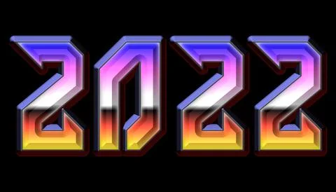 2022 chrome retro futuristic cyber date Word Art text Stock Illustration