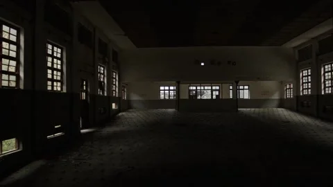2022 Dec 28, Danzhai. Sunlight illuminates dust in abandoned school interior Stock-Footage 335462235