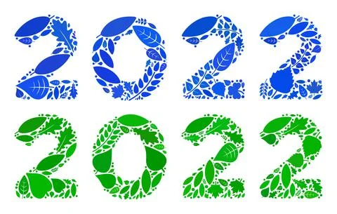 2022 Digits Text Icon Nature Mosaic of Leaves 스톡 일러스트
