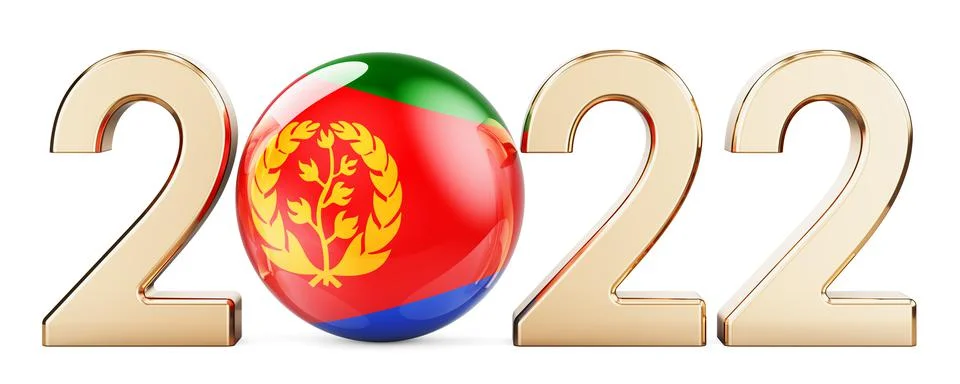 2022 with Eritrean flag, 3D rendering Stock Illustration