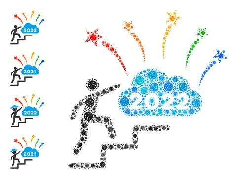 2022 Fireworks Cloud Steps Icon Mosaic from Covid Virus Elements Illustrazione stock