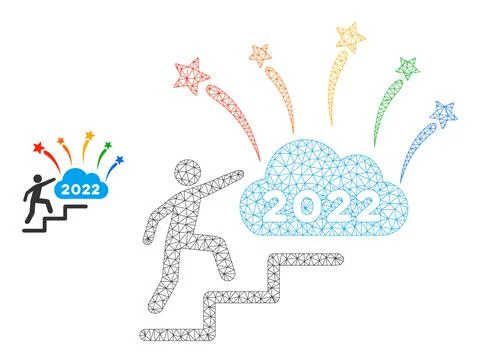 2022 Fireworks Cloud Steps Vector Mesh Wire Frame Model Illustrazione stock