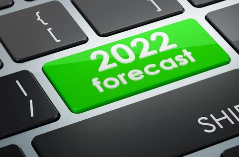 2022 forecast button on keyboard, 3D rendering 스톡 일러스트