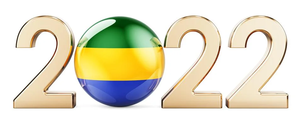 2022 with Gabonese flag, 3D rendering Stock Illustration