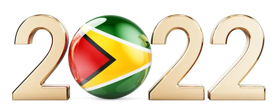 2022 with Guyanese flag, 3D rendering Stock Illustration