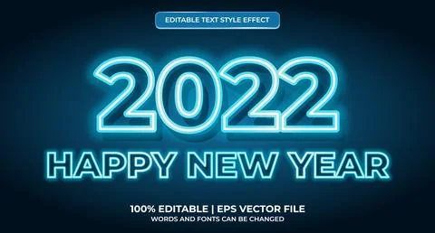 2022 Happy New Year Gradient Neon Editable Text Effect Stock Illustration