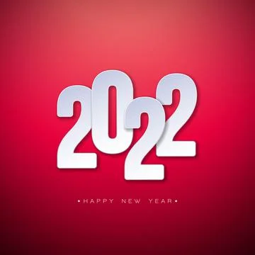 2022 Happy New Year Illustration with White Number on Red Background. Vector Stock Illustration
