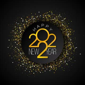 2022 Happy New Year Illustration with Shiny Gold Number on Dark Glittered Stock Illustration