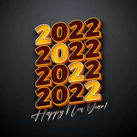2022 Happy New Year Illustration with 3d Number and Handwrited Letter on Dark Illustrazione stock