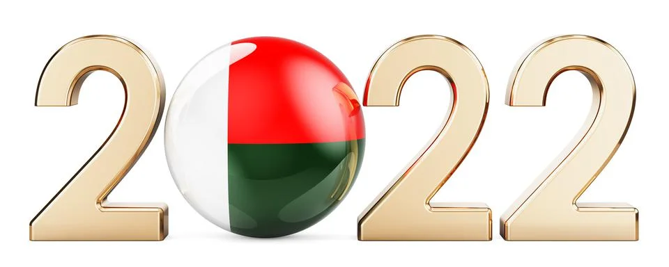 2022 with Madagascar flag, 3D rendering Stock Illustration