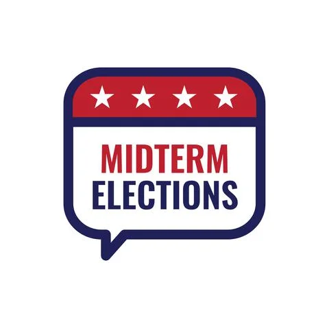 2022 Midterm Elections Design with Red White and Blue Vote Icon Stock Illustration