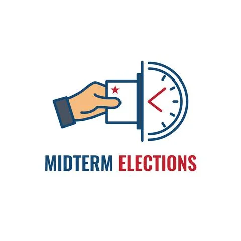 2022 Midterm Elections Design with Red White and Blue Vote Icon Stock Illustration