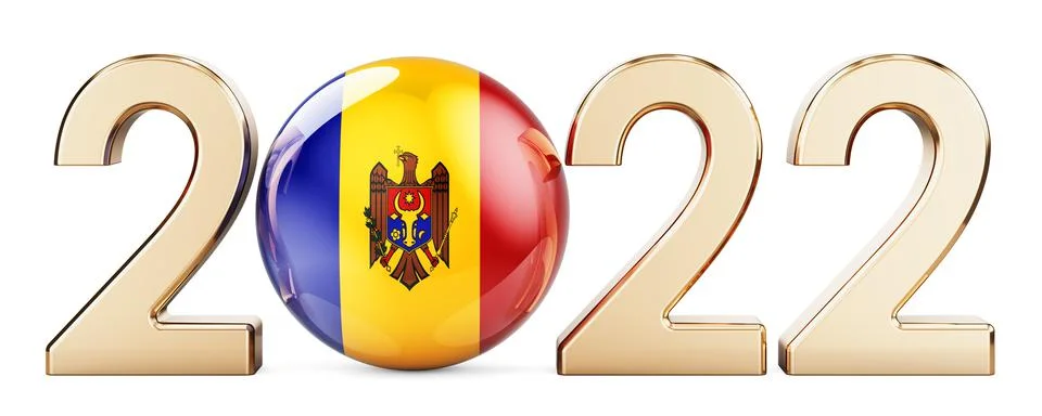 2022 with Moldovan flag, 3D rendering Stock Illustration