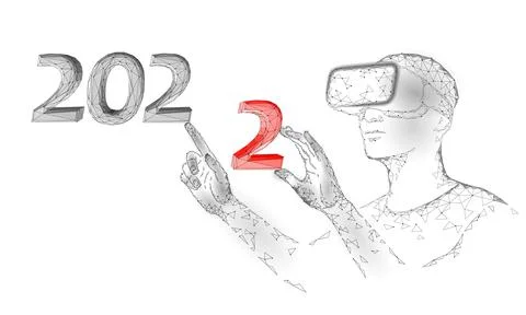 2022 New Year 3D virtual reality. Gamer team championship celebration annual Stock-Illustration