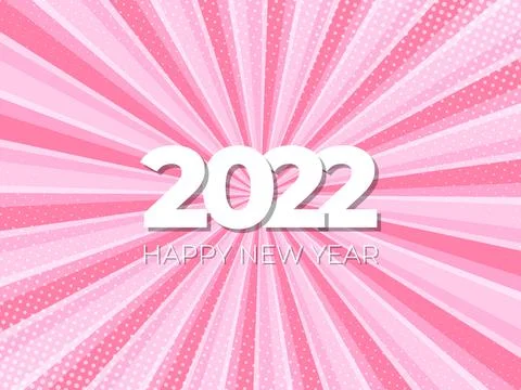 2022 New Year comic and halftone dots holiday pink background in pop art style Stock Illustration