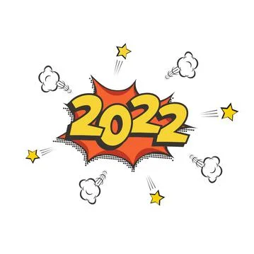 2022 New Year comic book style postcard or greeting card element. Vector winter Stock-Illustration