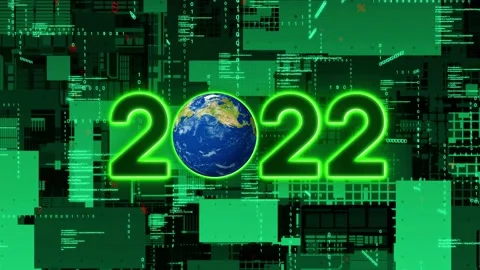 2022 New Year concept. Modern city nigh view and global network. Stock Footage 164182443