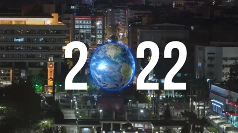 2022 New Year concept. Modern city and global network. Stock Footage 167116202