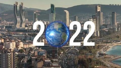 2022 New Year concept. Modern city and global network. Stock Footage 167116328