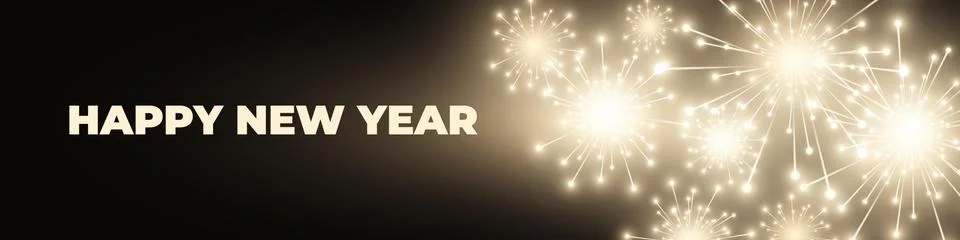 2022 New year festive wide banner with fireworks and sparkle celebration lights Illustrazione stock