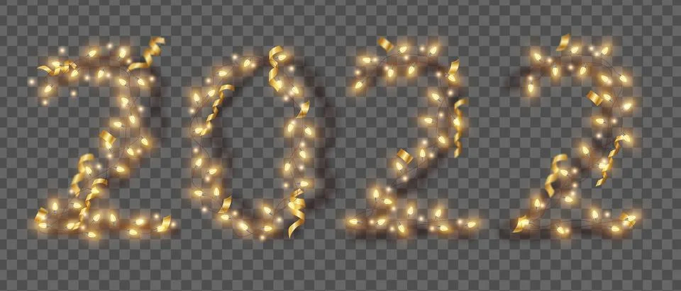 2022 New Year light vector numbers, holiday bright garland Stock Illustration