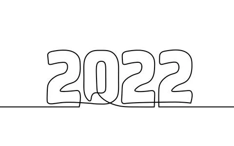 2022 New Year single continuous line art. Holiday greeting card headline Stock-Illustration