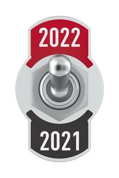 2022 new year. Toggle switch on white background. Isolated 3D illustration 스톡 일러스트
