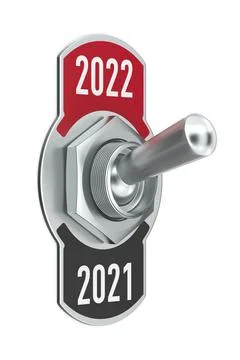 2022 new year. Toggle switch on white background. Isolated 3D illustration Ilustração Stock