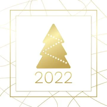 2022 New Year vector greeting card. Christmas tree golden sign Illustration