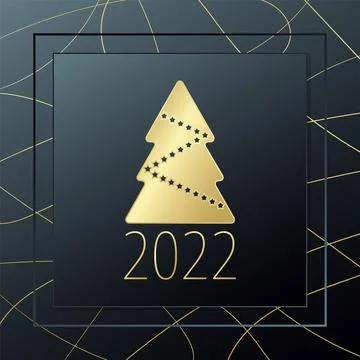2022 New Year vector greeting card. Christmas tree golden icon Illustration