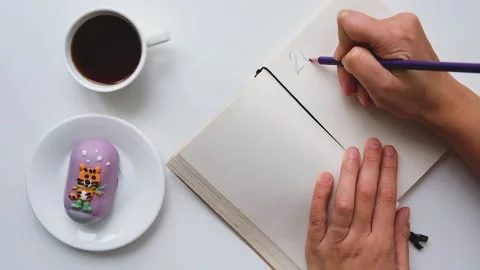 2022 notepad female hand. Stock Footage 168510048