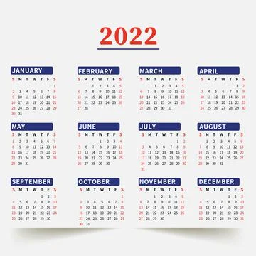 2022 one page vector Calendar template Stock Illustration
