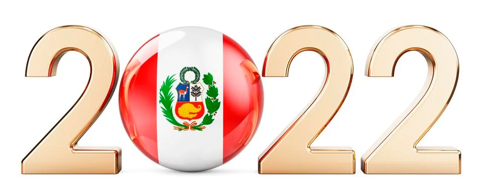 2022 with Peruvian flag, 3D rendering Stock Illustration