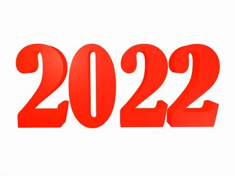 2022 red big numbers isolated on white background, 3d rendering Stock Illustration