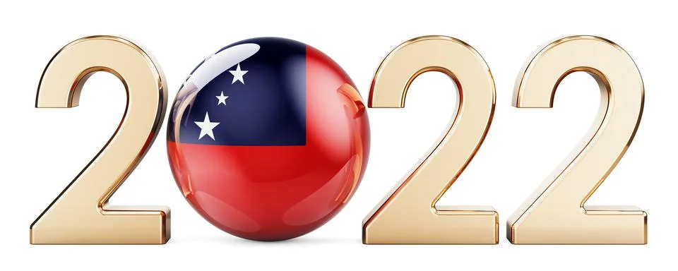 2022 with Samoan flag, 3D rendering Stock Illustration