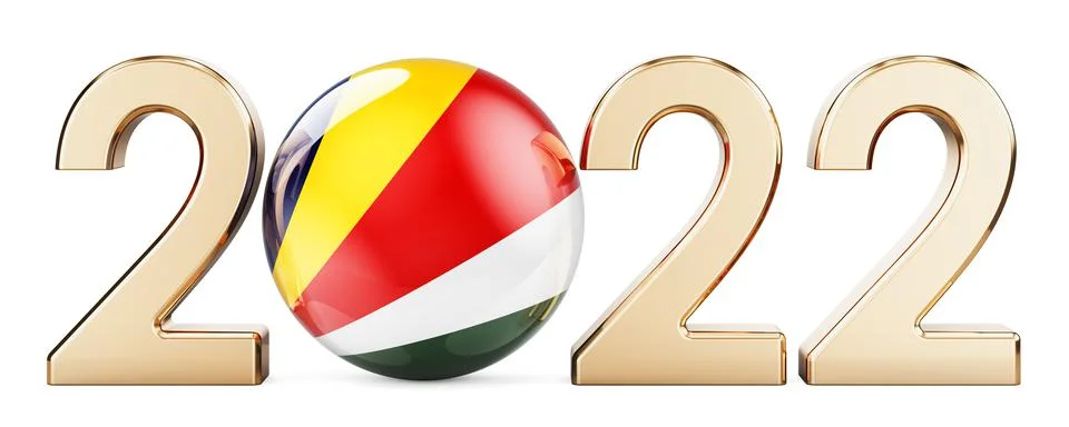 2022 with Seychelloise flag, 3D rendering Stock Illustration