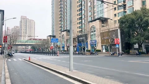 2022 shanghai lockdown empty street isolation 4K Stock Footage 202321067