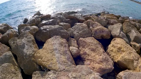 2022 Spain Walking On The Rocks Els Pilon Vela de Salou Tarragona Video stock 220156493