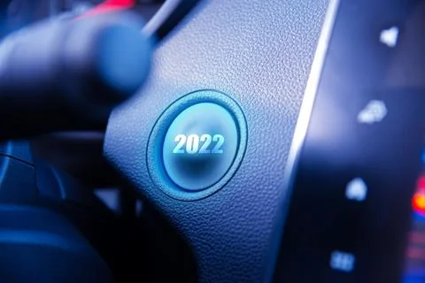 2022 start button on dashboard, new year concept Stock Photos