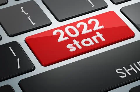 2022 start button on keyboard, 3D rendering Stock Illustration