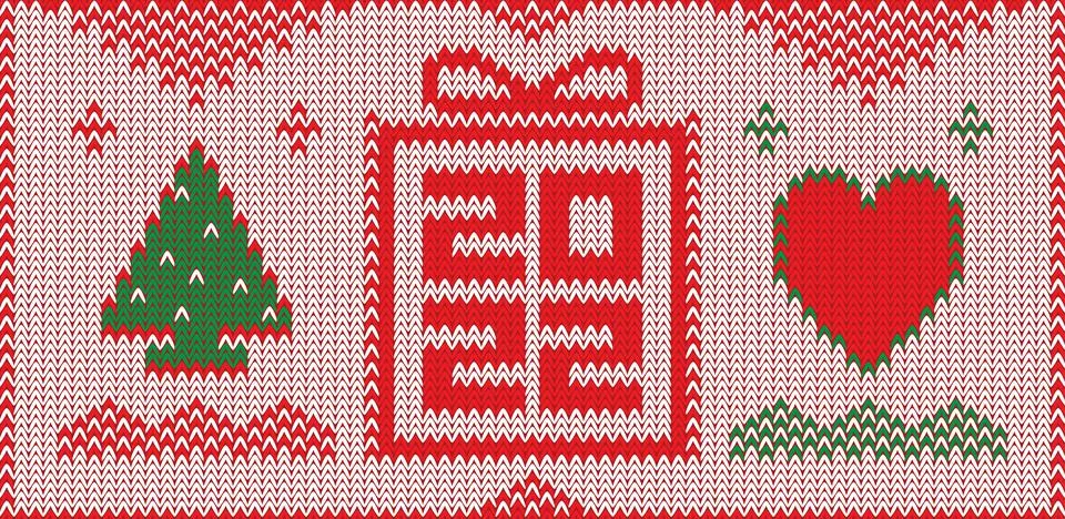 2022 winter holidays vector background with a Christmas tree, gift box, and 스톡 일러스트