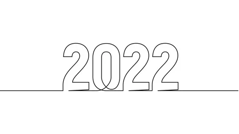 2022 year continuous single one line art drawing animation numbers video Video stock 313395634