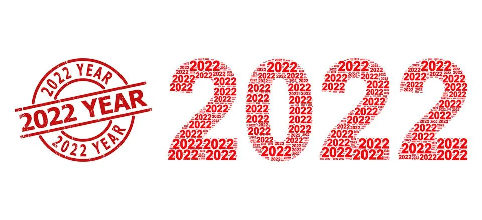 2022 Year Digits Icon Recursive Collage and Rubber 2022 Year Stamp Seal Stock Illustration