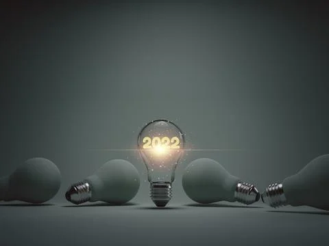 2022 year glowing inside lightbulb among others years for 2022 new business Stock Illustration