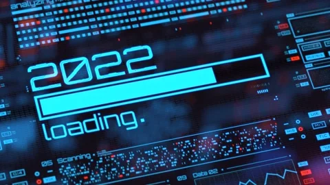 2022 year progress bar on digital lcd display with reflection. Stock Footage 164250112